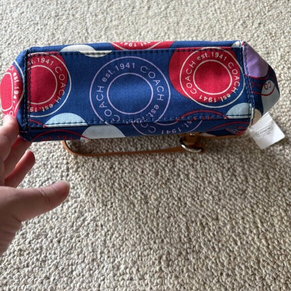 NWT Coach Polka Dot Small Leah Purse - Red, White, Blue Signature Handbag - Picture 6 of 11